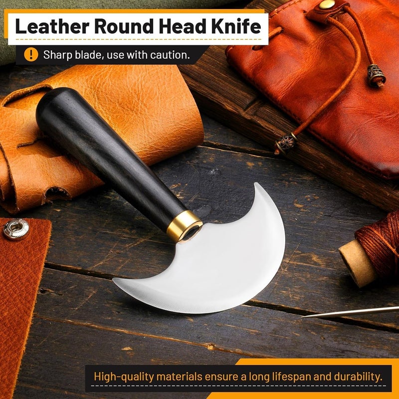 CBHGFEA Leather Round Head Knife with Ebony Wooden Handle, Leather Working Tool, Sharp Cutting Tool, Round Cutting Edge for Cutting, Skiving, Crafting & Artistic Project (S) - Image 3